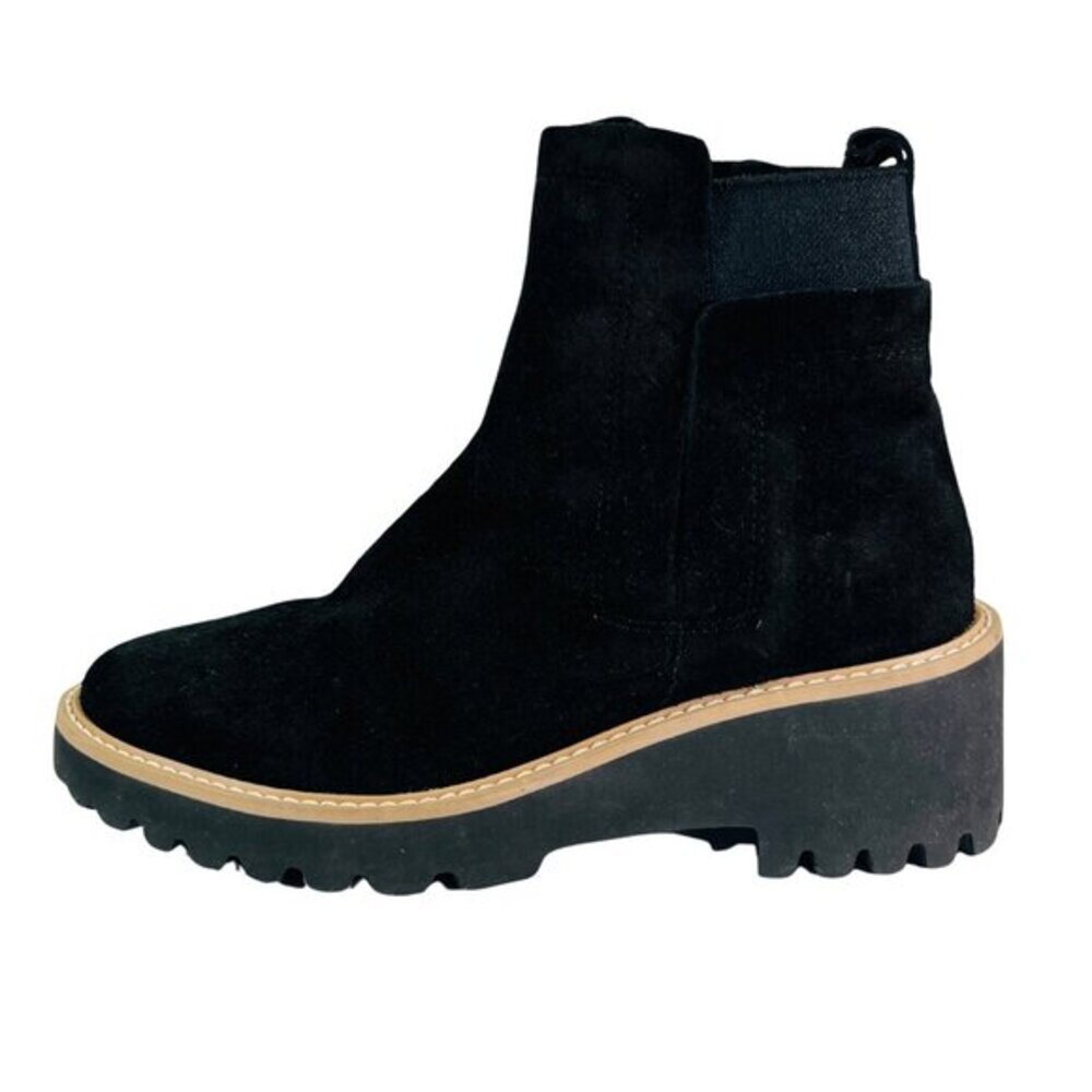 Santorini Size 7 NEW Black Suede Chunky Lug‑Sole‎ Ankle Boots w/ Side Zip